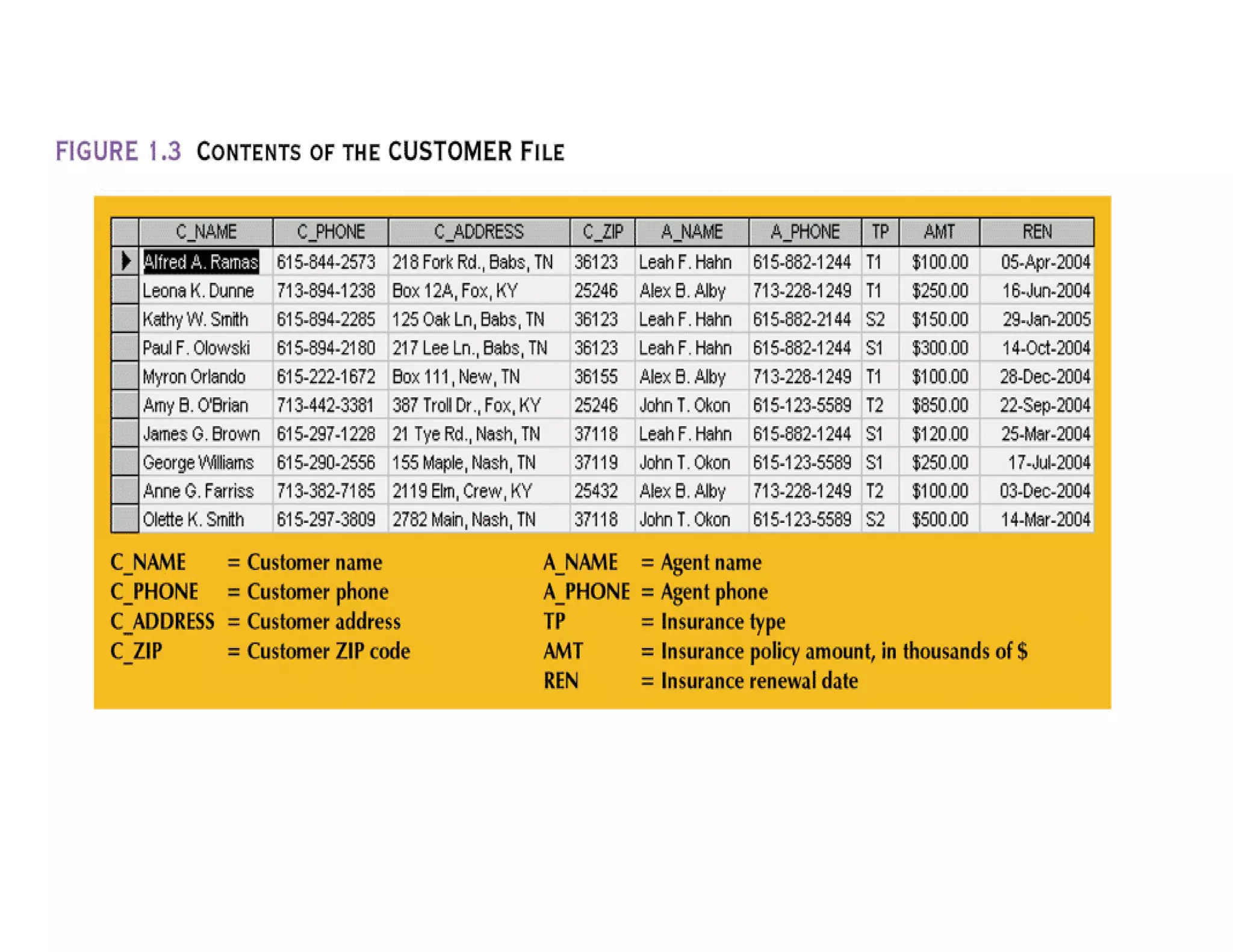 Contents of Customer File
 