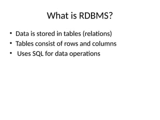 Presentation on RDBMS in data science and management system | PPTX
