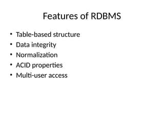 Presentation on RDBMS in data science and management system | PPTX