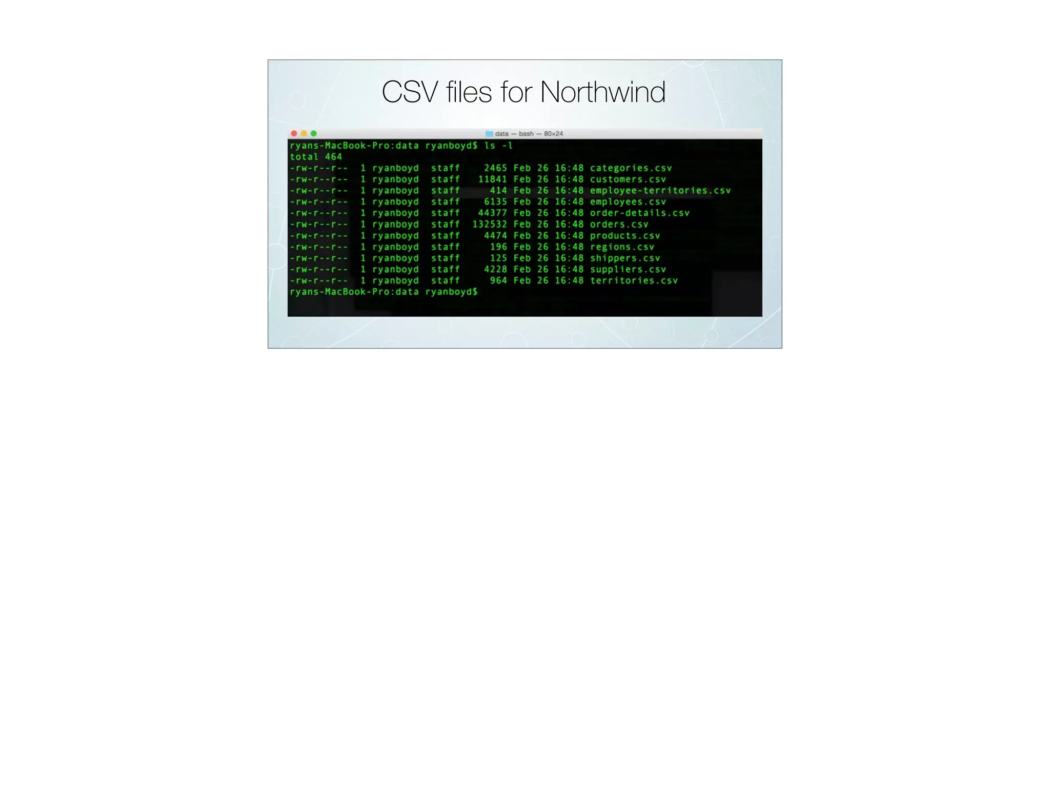 CSV ﬁles for Northwind
 