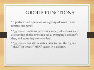 Sql Numeric Functions In Rdbms RDBMS WORKING WITH TABLES AND FUNCTIONS. | PPT