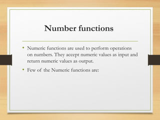 RDBMS WORKING WITH TABLES AND FUNCTIONS. | PPT