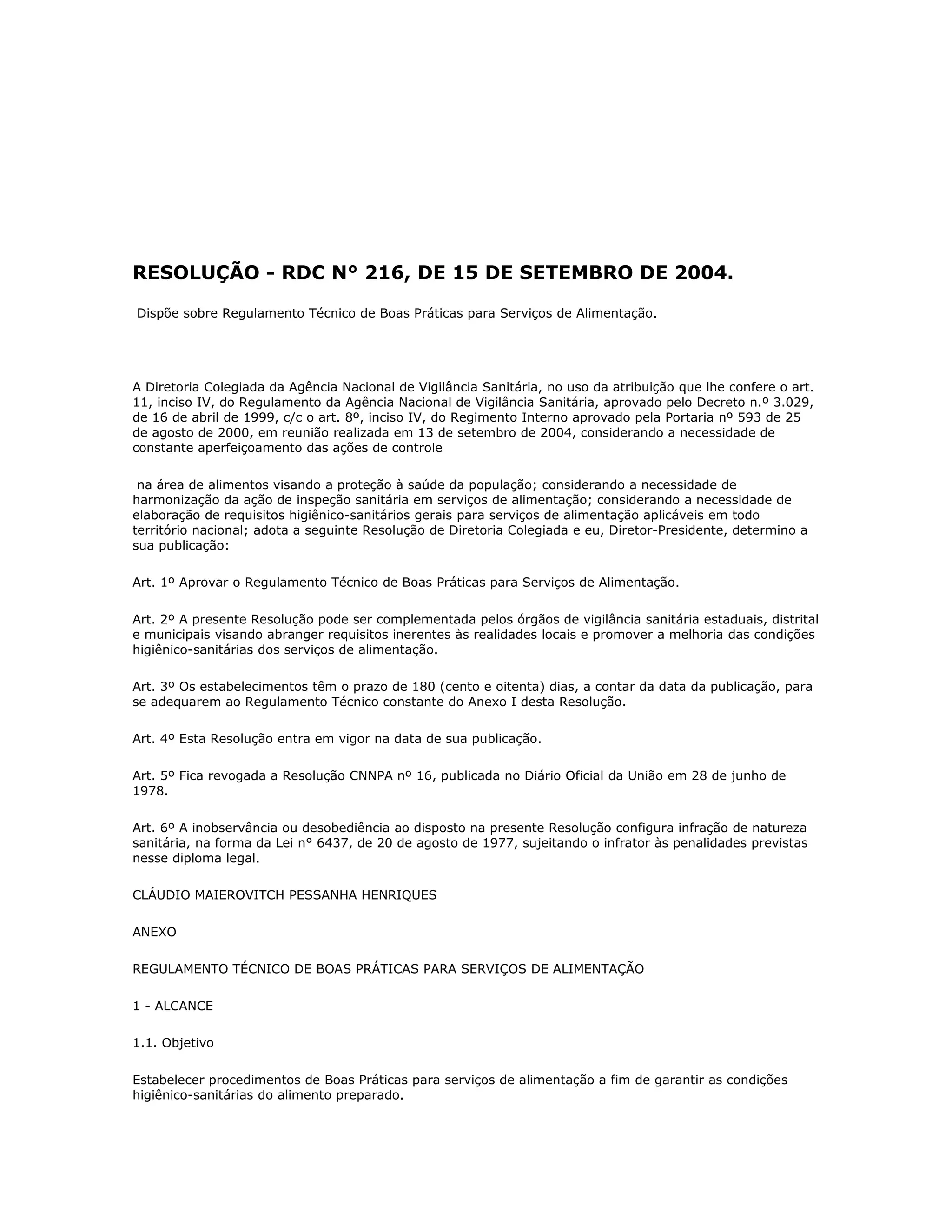 Rdc 275 normas cozinha da anvisa [2002] | DOC | Food & Drink