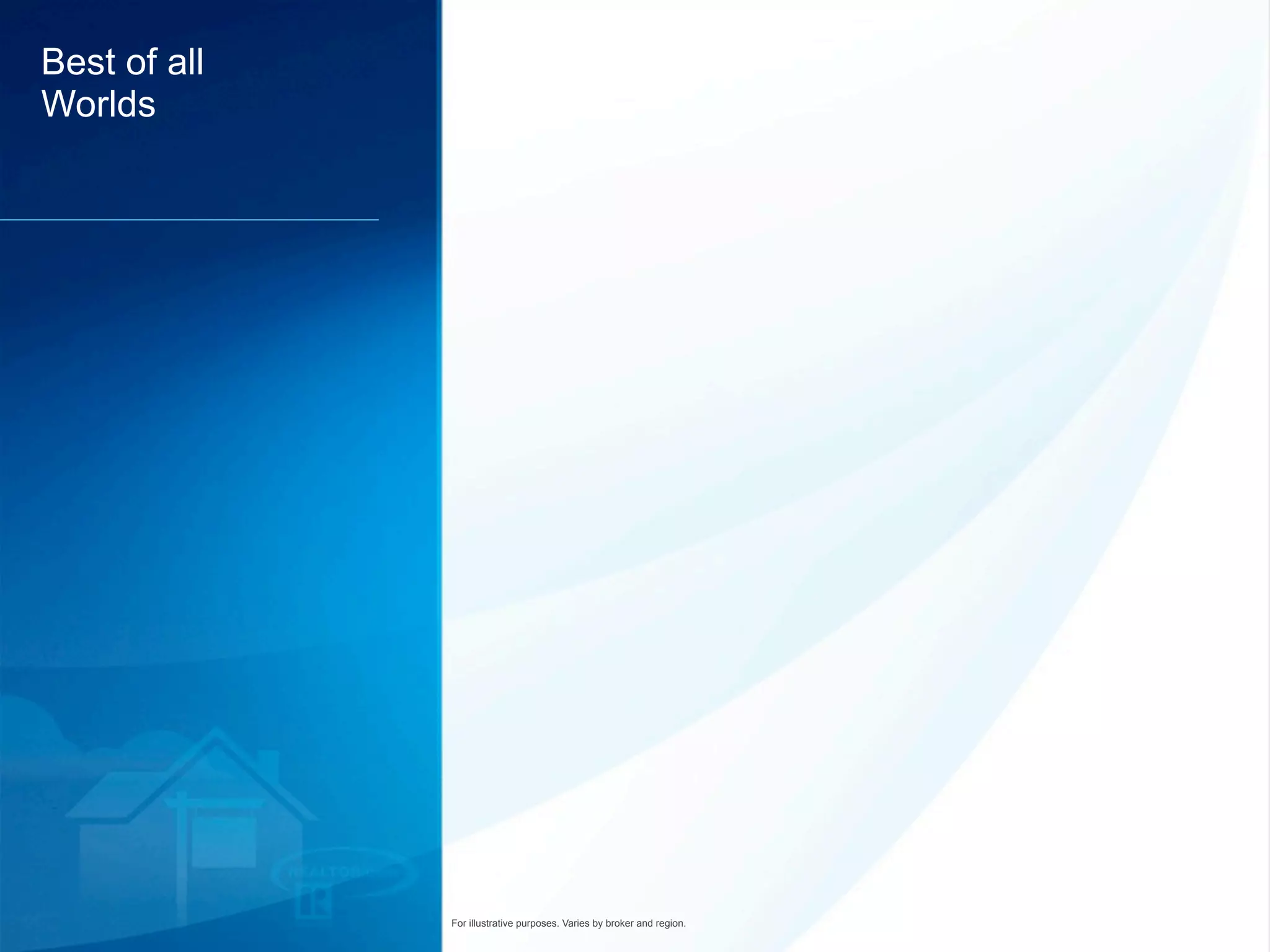 Best of all
Worlds




              For illustrative purposes. Varies by broker and region.
 