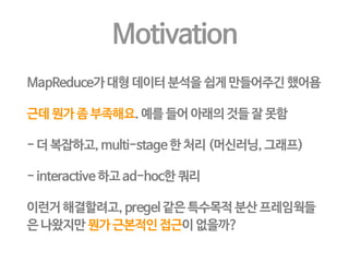 14장 짜리 페이퍼 
생각보다 술술술 읽힘 
• 비슷한 계열의 Google File System논문과 비교하면 천지차이 
• GFS는 사골같이 쓰여져 있어 읽을수록 새로운 맛 
• RDD는 라면 같아서 한번에 후루룩 잘 읽힘 
• 논문 쓰는 스타일의 차이도 있음 
• GFS = 스탠포드 = 정석 
• RDD = 버클리 = 개념원리 
 