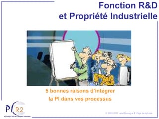 Fonction R&D
     et Propriété Industrielle




5 bonnes raisons d’intégrer
 la PI dans vos processus

                       © 2003-2011 arist Bretagne & Pays de la Loire
 