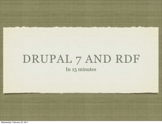 DRUPAL 7 AND RDF
                               In 15 minutes




Wednesday, February 23, 2011
 