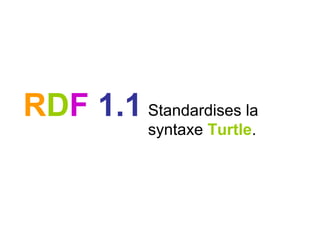 RDF 1.1 Standardises la
syntaxe Turtle.
 