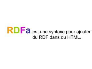 Un nœud anonyme est
indiqué par […] et contient les
prédicats/objets de ce nœud
séparés par « ; »
En Turtle
@prefix ex: <http://example.com/> .
ex:Tom ex:knows [
a ex:Person ;
ex:name ”John” ;
] .
 