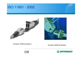Estandares sobre Cableado
ISO/IEC 11801: 2002 Cableado Genérico en las instalaciones del Cliente
CENELEC EN 50173: 2002 Información Tecnológica,
Sistemas de Cableado Genéricos
CENELEC EN 50174-1,-2,-3 Información Tecnológica,
Instalación de Cableado
ANSI/TIA/EIA 568-B.1.B.2, B.3 Cableado en Edificios Comerciales
ANSI/TIA/EIA 569-A Canaletas  Espacios
ANSI/TIA/EIA 758 Cableado en Planta Externa
ANSI/TIA/EIA 607-A Apantallamiento y Puesta a Tierra
(EN 50310)
ANSI/TIA/EIA 606-A Sistemas de Administración
 