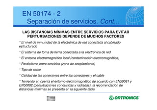 # $ % %
! µ   

   
 µ   
ANSI/TIA/EIA 568B.1
Distancias Troncales
Si se reduce la distancia B, se
podrá aumentar la distancia C,
sin sobrepasar los máximos
que aparecen en la tabla
 