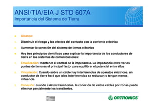 ANSI/EIA/TIA 569-A
Canaletas de Superficie
Para planificar canaletas perimetrales, la canaleta se llenará al
40%. Un máximo del 60% quedará disponible para futuras
ampliaciones después de la instalación
Para otras canaletas, se llenará como máximo un 50% para
permitir añadidos adicionales después de la instalación
Las canaletas estarán preparadas para no forzar los rádios de
curbatura de los cables menor a 25 mm.
Para dimensionarlas, se calculará 1”2 (650mm2) por cada área de
trabajo (10m2)
Recomendable canaletas de 15 cm de profundidad máxima
 