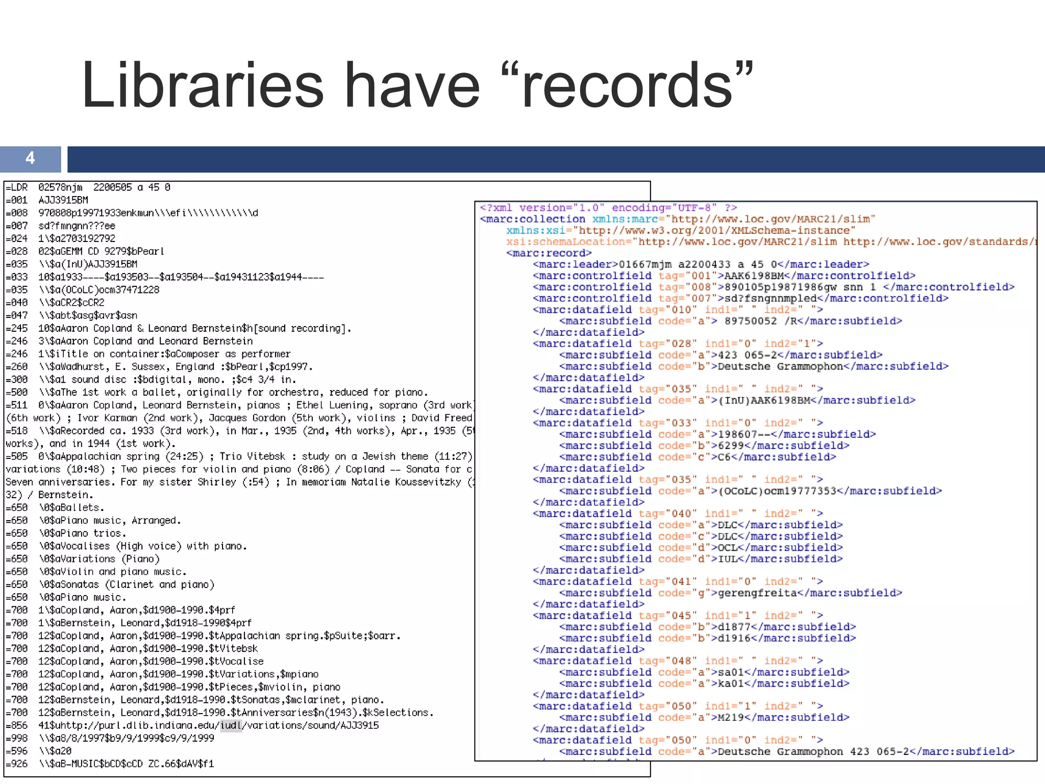 Libraries have “records”
4
 