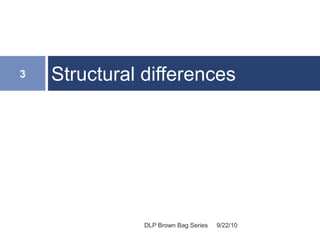 Structural differences
9/22/10
3
DLP Brown Bag Series
 
