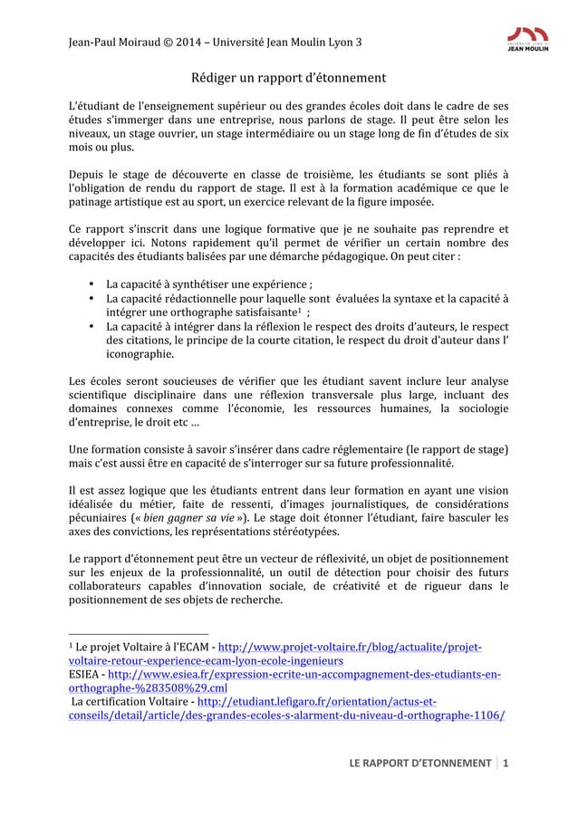 Rédiger un rapport d’étonnement Réflexions PDF