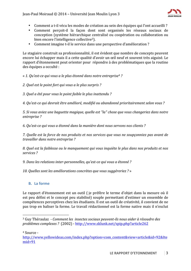 Rédiger un rapport d’étonnement Réflexions