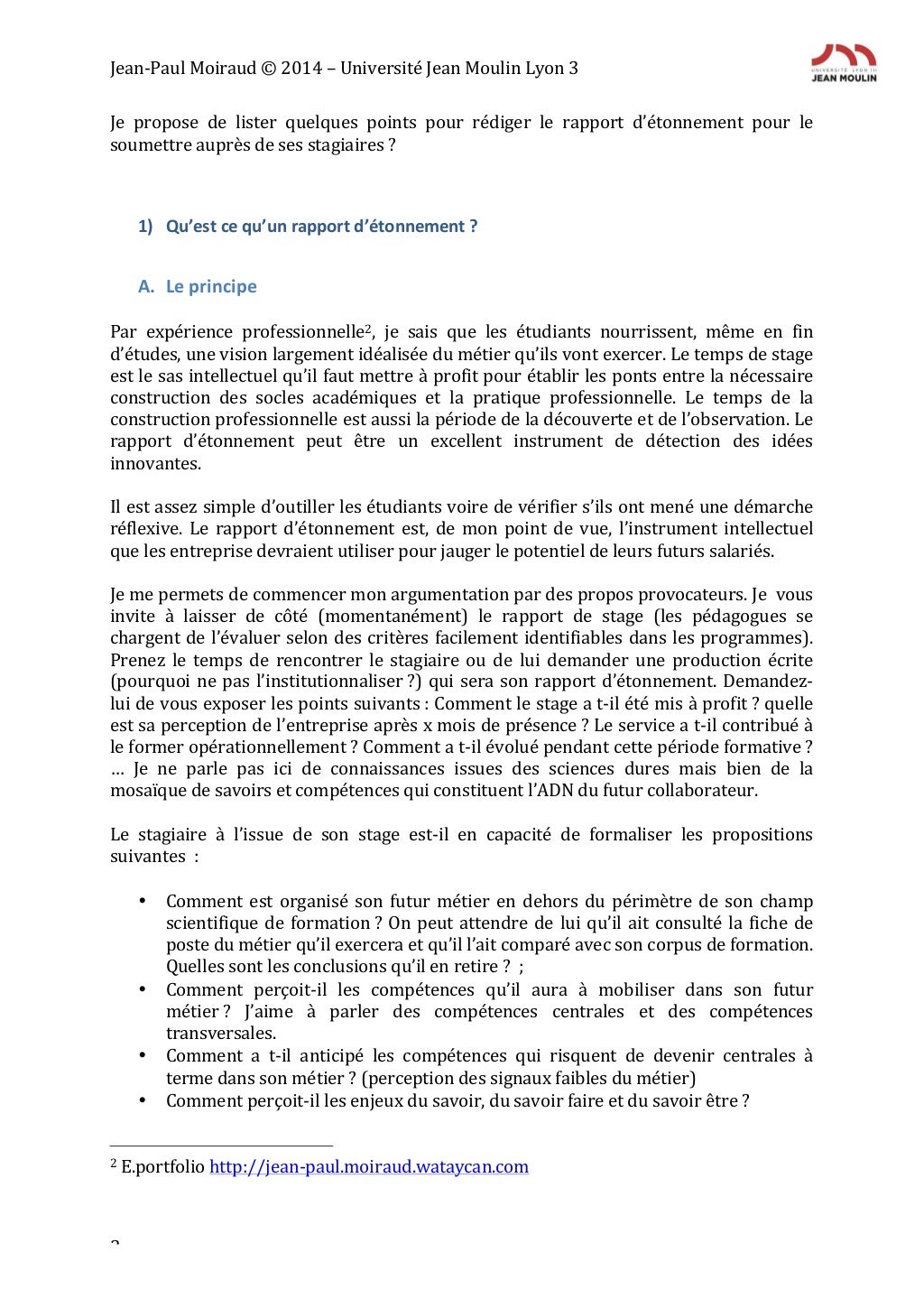 Rédiger un rapport d’étonnement  Réflexions