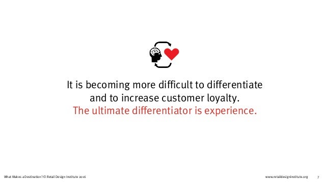 www.retaildesigninstitute.org 7What Makes a Destination? © Retail Design Institute 2016
It is becoming more difficult to d...