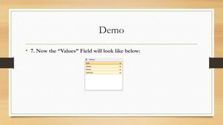 Demo
• 7. Now the “Values” Field will look like below:
 