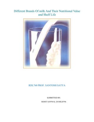Different Brands Of milk And Their Nutritional Value
and Shelf Life
RDL760 PROF. SANTOSH SATYA
SUBMITTED BY:
ROHIT GOTWAL 201ME20796
 
