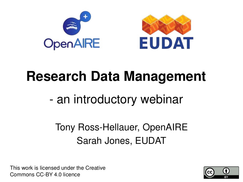 Research Data Management An Introductory Webinar From OpenAIRE And E 