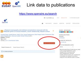 https://www.openaire.eu/search
Link data to publications
 