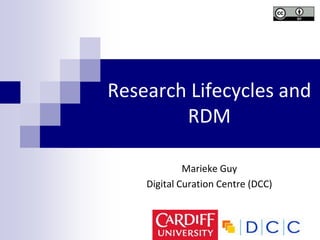 Research Lifecycles and
RDM
Marieke Guy
Digital Curation Centre (DCC)
 