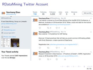 RDataMining Twitter Account
18 / 61
 