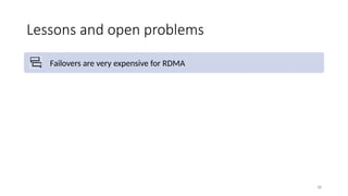 Lessons and open problems
Failovers are very expensive for RDMA
Host network and physical network should be converged
Switch buffer is increasingly important and needs more innovations
Cloud needs unified behavior models and interfaces for network devices
Testing new network devices is critical and challenging
38
 