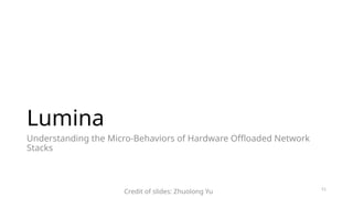 Lumina
Understanding the Micro-Behaviors of Hardware Offloaded Network
Stacks
51
Credit of slides: Zhuolong Yu
 