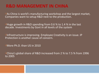 R&d management trending between india, china and us | PPT