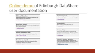 Online demo of Edinburgh DataShare
user documentation
 