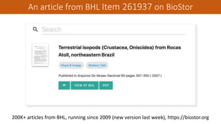 An article from BHL Item 261937 on BioStor
200K+ articles from BHL, running since 2009 (new version last week), https://biostor.org
 