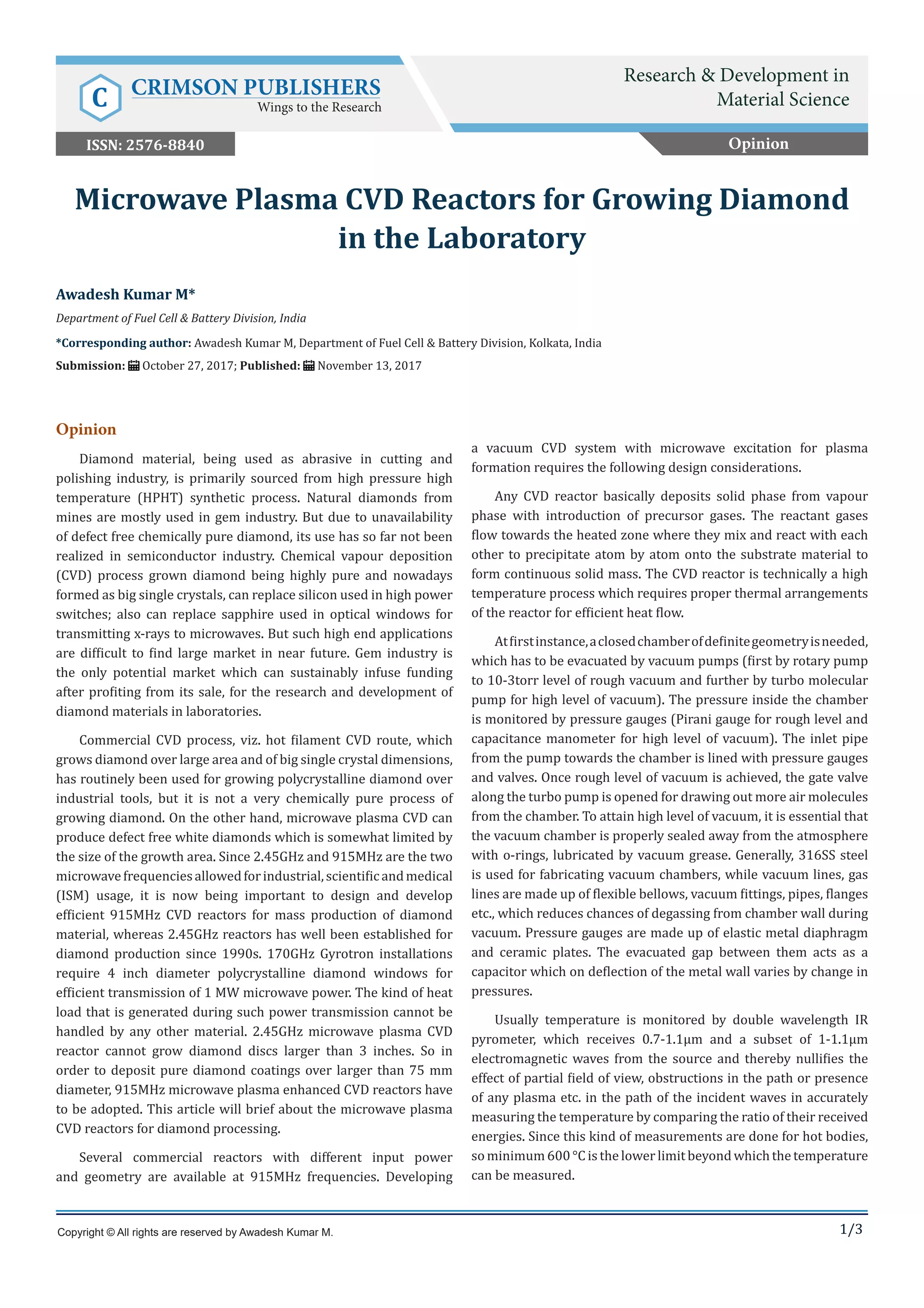 Microwave Plasma CVD Reactors for Growing Diamond in the Laboratory ...