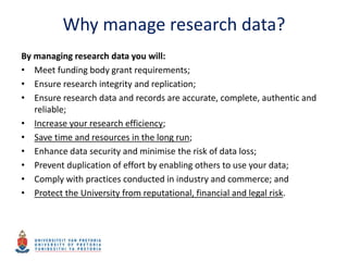 Research data management at the University of Pretoria: a case study | PPTX