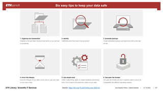 ||ETH Library / Scientific IT Services 31.10.2018Ana Sesartic Petrus / Caterina Barillari 107Source: https://doi.org/10.22010/ethz-exp-0002-en
Six easy tips to keep your data safe
 