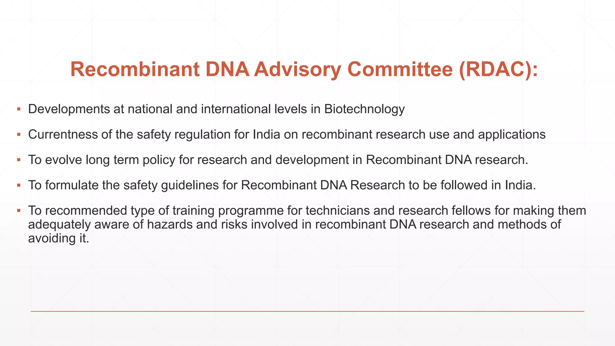 rDNA Technology-Biosafety Regulations and Guidelines | PPTX