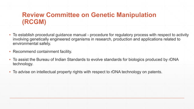 rDNA Technology-Biosafety Regulations and Guidelines | PPTX | Biotech ...