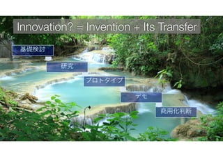 © 2016 NTT DOCOMO, INC. All rights reserved.
基礎検討
研究
プロトタイプ
デモ
商用化判断
6
Innovation? = Invention + Its Transfer
 
