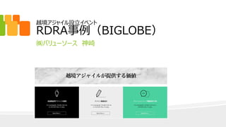 越境アジャイル設立イベント
RDRA事例（BIGLOBE）
㈱バリューソース 神崎
 
