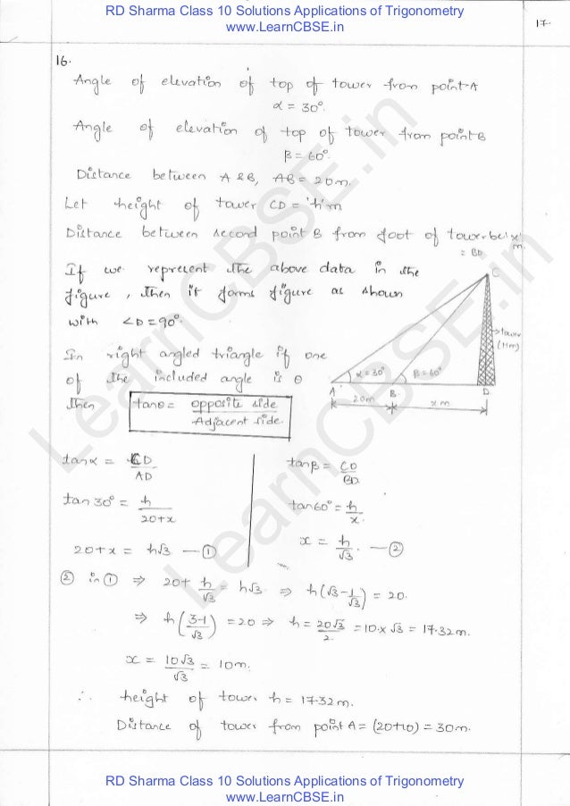 solution r for class 10 d sharma sharma some solutions class trigonometry 10 applications of Rd solution r for class 10 d sharma sharma some solutions class trigonometry 10 applications of Rd