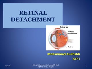 RETINAL
DETACHMENT

Mohammed Al-Khaldi
MPH
02/15/14

Retinal Detachment, Mohammed Al-Khali,
2014, St John Eye Hospital.

1

 
