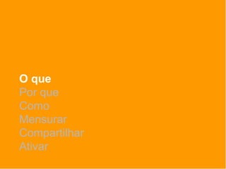 O que
Por que
Como
Mensurar
Compartilhar
Ativar
 