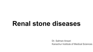 Renal stone diseases
Dr. Salman Ansari
Kanachur Institute of Medical Sciences
 