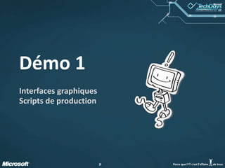 Les 4 commandes de découverteGet-commandGet-helpGet-memberGet-psdriveGet-Commandinformations de base sur les commandesGet-help		aide de base  (utiliser–full)Get-memberinformationssur les objetsGet-PSDriveinformationssur les lecteursétendusparmi 129 commandesintégréesou “cmdlets” 	commandettes?411 en PS V2 !