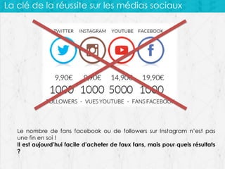 La clé de la réussite sur les médias sociaux

Le nombre de fans facebook ou de followers sur Instagram n’est pas
une fin en soi !
Il est aujourd’hui facile d’acheter de faux fans, mais pour quels résultats
?

 