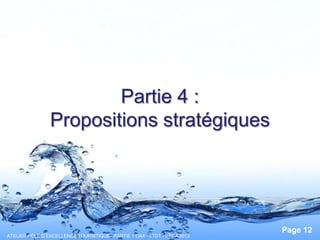 Partie 4 :
Propositions stratégiques

Pour plus de modèles : Modèles Powerpoint PPT gratuits

ATELIER PÔLE D’EXCELLENCE TOURISTIQUE : PARTIE 1 DAX - LTDT - UPPA 2013

Page 12

 