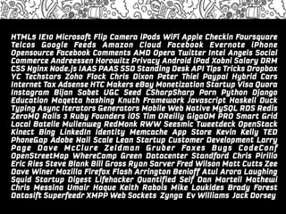 LoremMicrosoft Flip Camera Cloud WiFi Apple Checkin Foursquare
HTML5 IE10 ipsum dolor adiscum
Telcos Google Feeds Amazon
                           iPods
                                  Facebook Evernote iPhone
Name of the presenter and the time/date information Social
Opensource Facebook Comments AMD Opera Twitter Intel Angels
 Commerce Andreessen Horowitz Privacy Android iPad Xobni Salary DRM
LoremNginx Node.js IAAS PAAS SSD Standing Desk API Tips Tricks Dropbox
 CSS ipsum dolor sit amet, consectetuer adipiscing elit, sed diam nonummy
 YC Techstars Zoho Flock Chris Dixon Peter Thiel Paypal Hybrid Cars
nibh euismod tincidunt utHTC Makers eBay Monetization Startup Visa Quora
 Internet Tax Adsense laoreet dolore magna aliquam erat volutpat. Ut wisi
enim ad minim veniam, quis nostrud exerci tation ullamcorper suscipit lobortis
 Instagram Bijan Sabet UGC Seed CSharpSharp Porn Python Django
 Education Maqetta hashing Knuth Framework Javascript Haskell Duck
nisl ut aliquip ex ea commodo consequat. Duis autem vel eum iriure dolor in
 Typing Async Iterators Generators Mobile Web Native MySQL RDS Redis
hendrerit in vulputate velit esse molestie consequat, vel illum dolore eu feugiat
 ZeroMQ Rails 3 Ruby Founders iOS Tim OReilly GigaOM PRO Smart Grid
 Local Batelle Mullenweg RedMonk RWW Seesmic Tweetdeck OpenStack
nulla facilisis at vero eros et accumsan et iusto odio dignissim qui blandit
 Kinect Bing LinkedIn Identity Memcache App Store Kevin Kelly TED
praesent luptatum zzril delenit augue duis doloreCustomernulla facilisi.
 PhoneGap Adobe Nail Scale Lean Startup te feugait Development Larry
 Page Dave McClure Zeldman Gruber Faxes Bugs CodeConf
 OpenStreetMap WhereCamp Green Datacenter Standford Chris Pirillo
•One
 Eric Ries Steve Blank Bill Gross Ryan Sarver Fred Wilson Matt Cutts Zee
•Two Winer Mozilla Firefox Flash Arrington Benioff Atul Arora Laughing
 Dave
 Squid Startup Digest Lifehacker Quantified Self Dan Martell Mathewi
•Three
 Chris Messina Umair Haque Keith Rabois Mike Loukides Brady Forest
 Datasift Superfeedr XMPP Web Sockets Zynga Ev Williams Jack Dorsey
http://needium.com
 