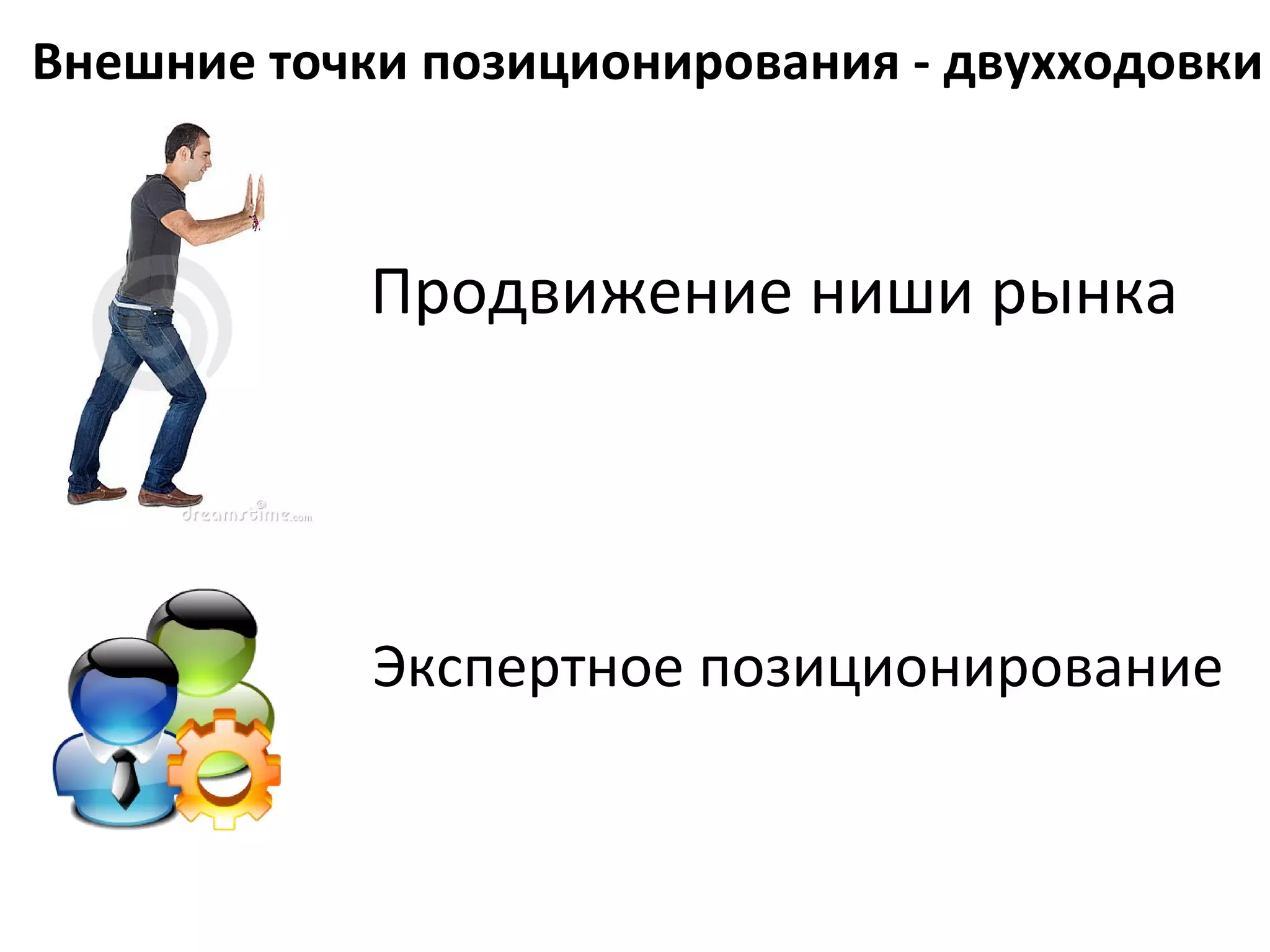 Внешние точки позиционирования - двухходовки



            Продвижение ниши рынка




            Экспертное позиционирование
 