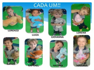 CADA UM!!
LORENZO
LUIZA
RAPHAEL
GIOVANNA
LORENA
RAFAEL
NATHAN MARIANA
 